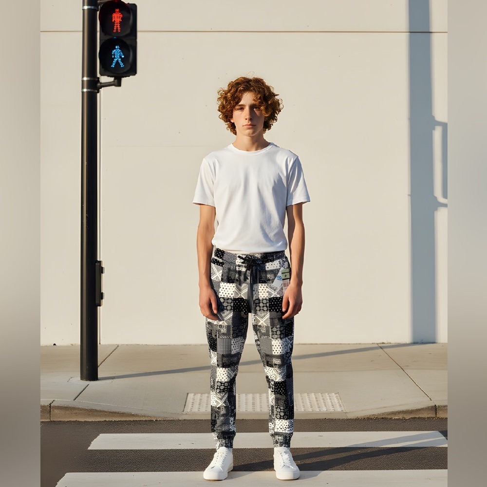 NWT Fresh Prints of Bel-Air SZ M OR L black/white bandana print jogger w/pockets
